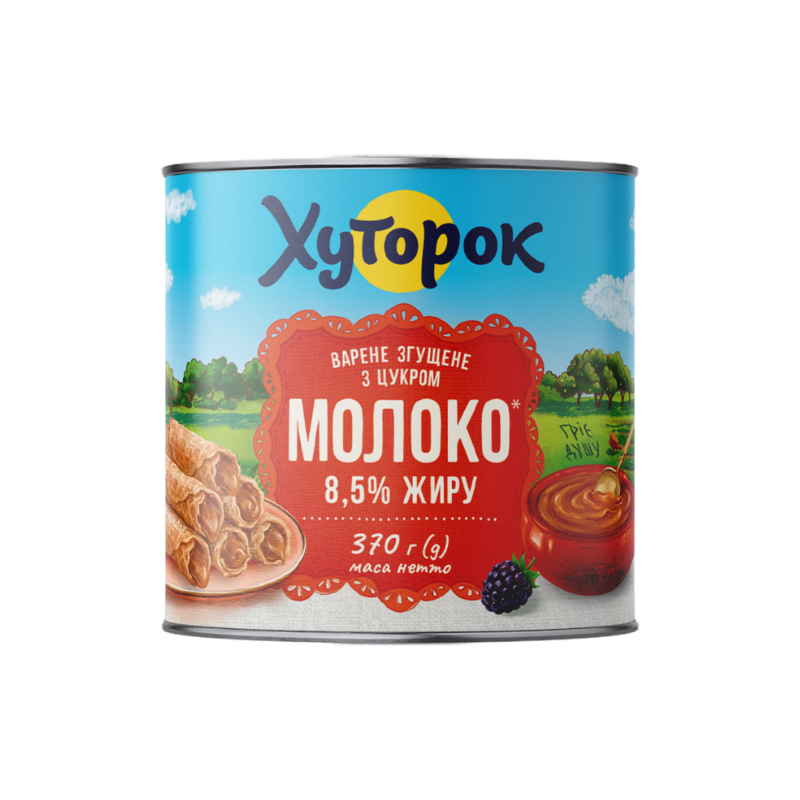Молоко згущене з цукром варене 8,5% жиру ТМ "Хуторок" ж/б 0,37кг